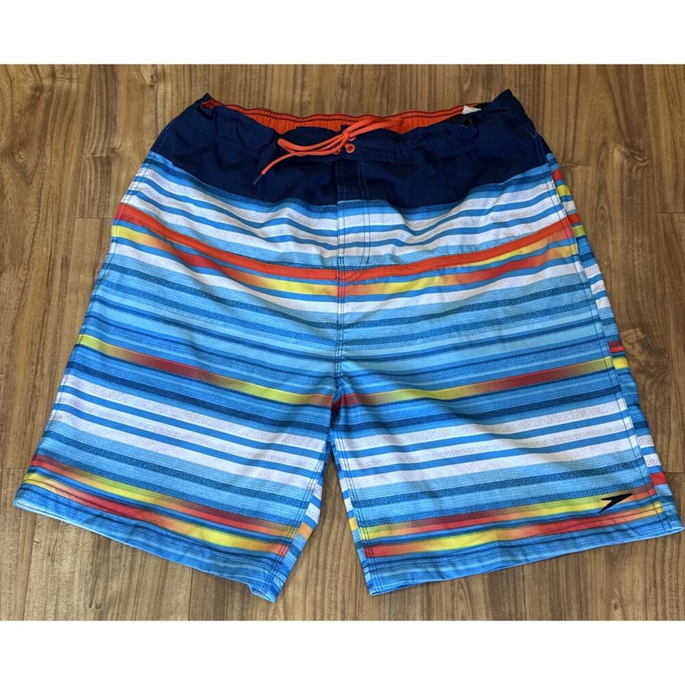 Speedo Tropical Swimming Trunks Men’s Size 2XL Mesh Drawstring‎ Striped Shorts